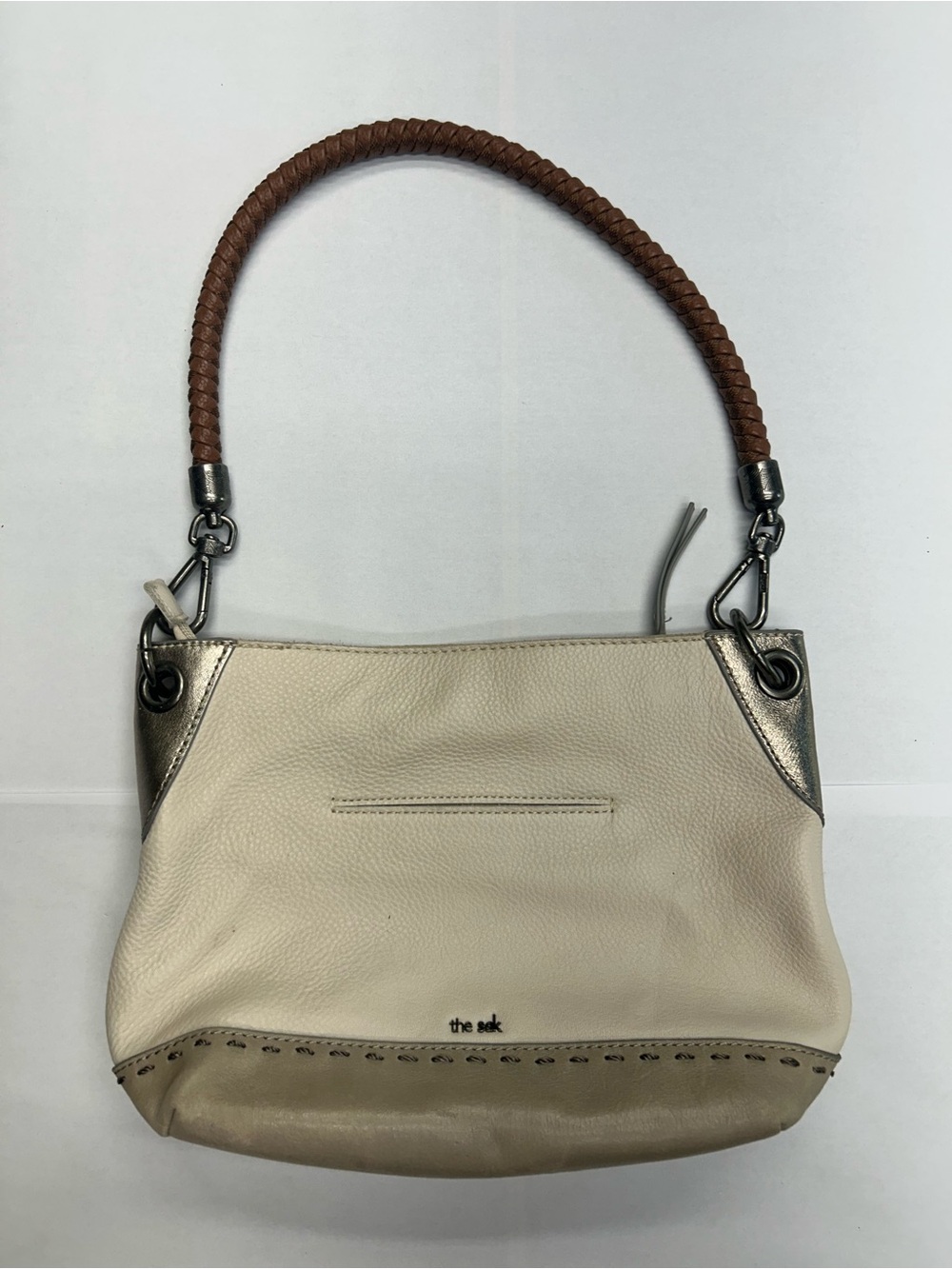 The Sak Indio Colorblock Leather Shoulder Bag Cream Taupe Metallic Accent